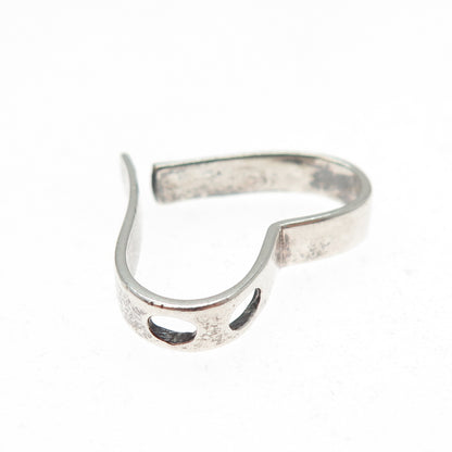 925 Sterling Silver Vintage Modernist Heart Oxidized Slide Charm Pendant