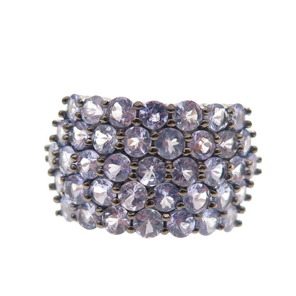 925 Sterling Silver Real Round-Cut Tanzanite Ring Size 8