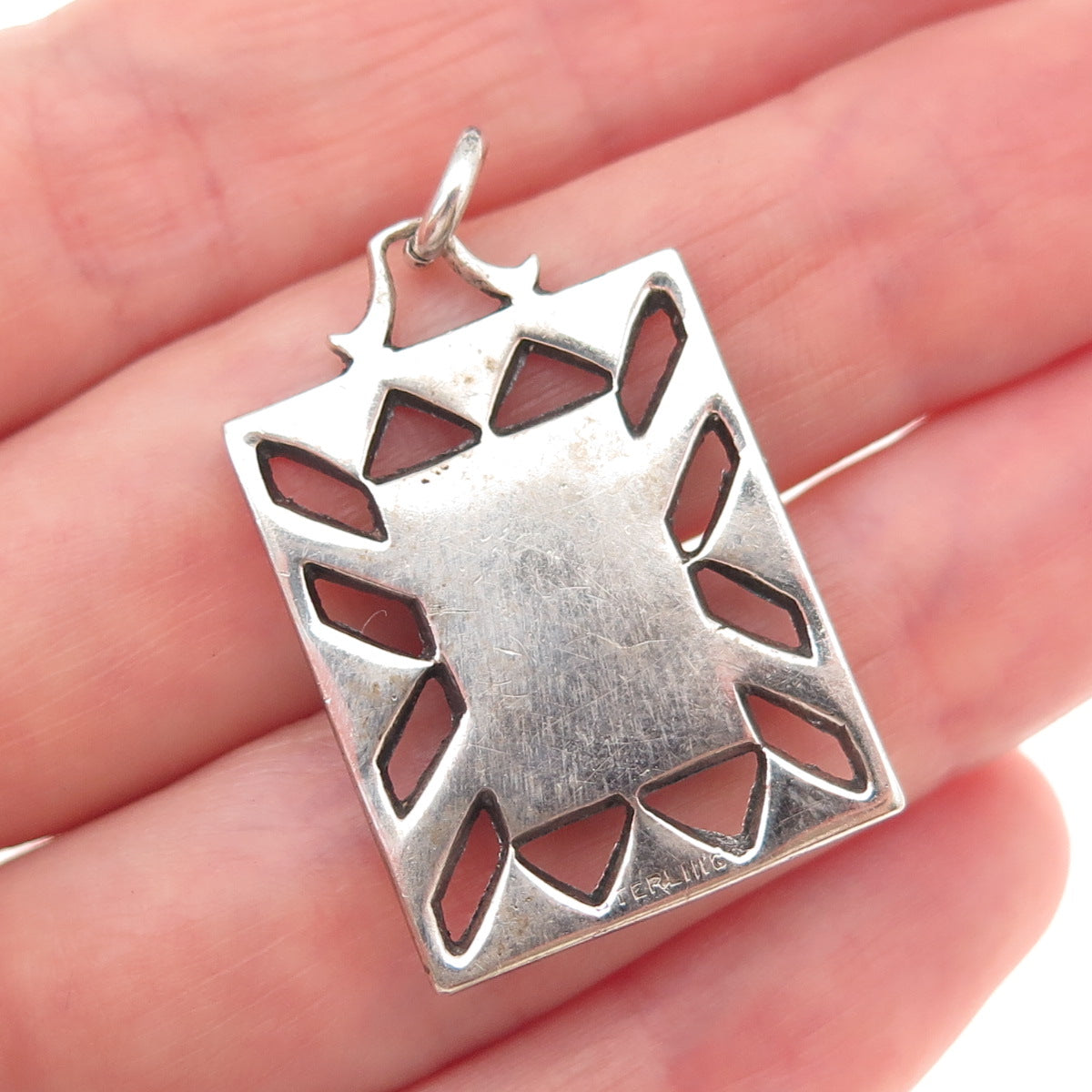 925 Sterling Silver Antique Art Deco Real Jade & Marcasite Cross Charm Pendant