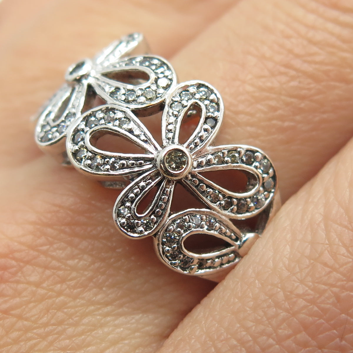 925 Sterling Silver Round-Cut C Z Flower Ring Size 11.25