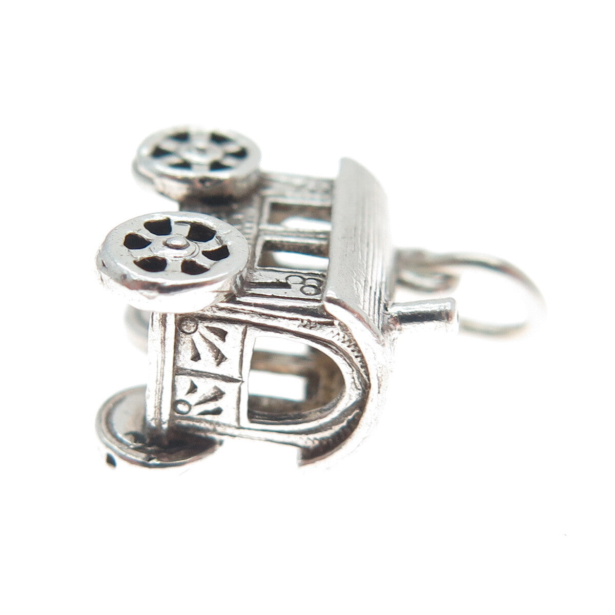 925 Sterling Silver Vintage Carriage Oxidized Minimalist 3D Charm Pendant