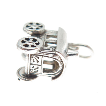 925 Sterling Silver Vintage Carriage Oxidized Minimalist 3D Charm Pendant
