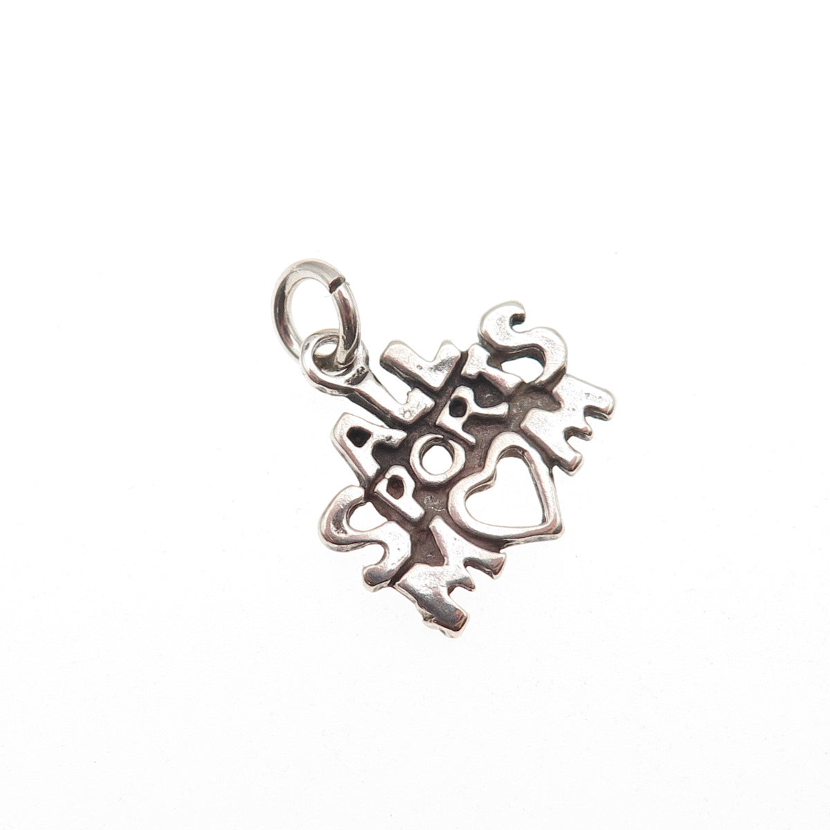 925 Sterling Silver Vintage All Sports Mom Heart Oxidized Mini Charm Pendant