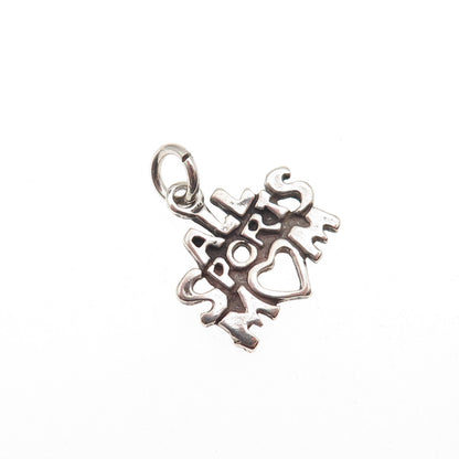 925 Sterling Silver Vintage All Sports Mom Heart Oxidized Mini Charm Pendant
