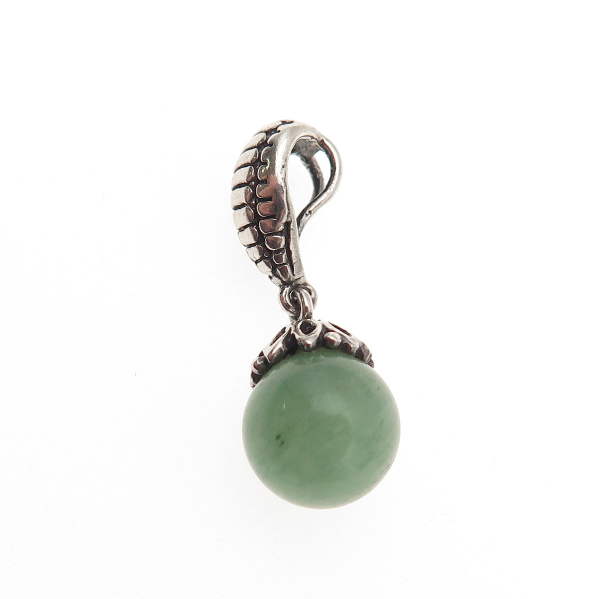 925 Sterling Silver Vintage Real Aventurine Modernist Ball Bead Charm Pendant