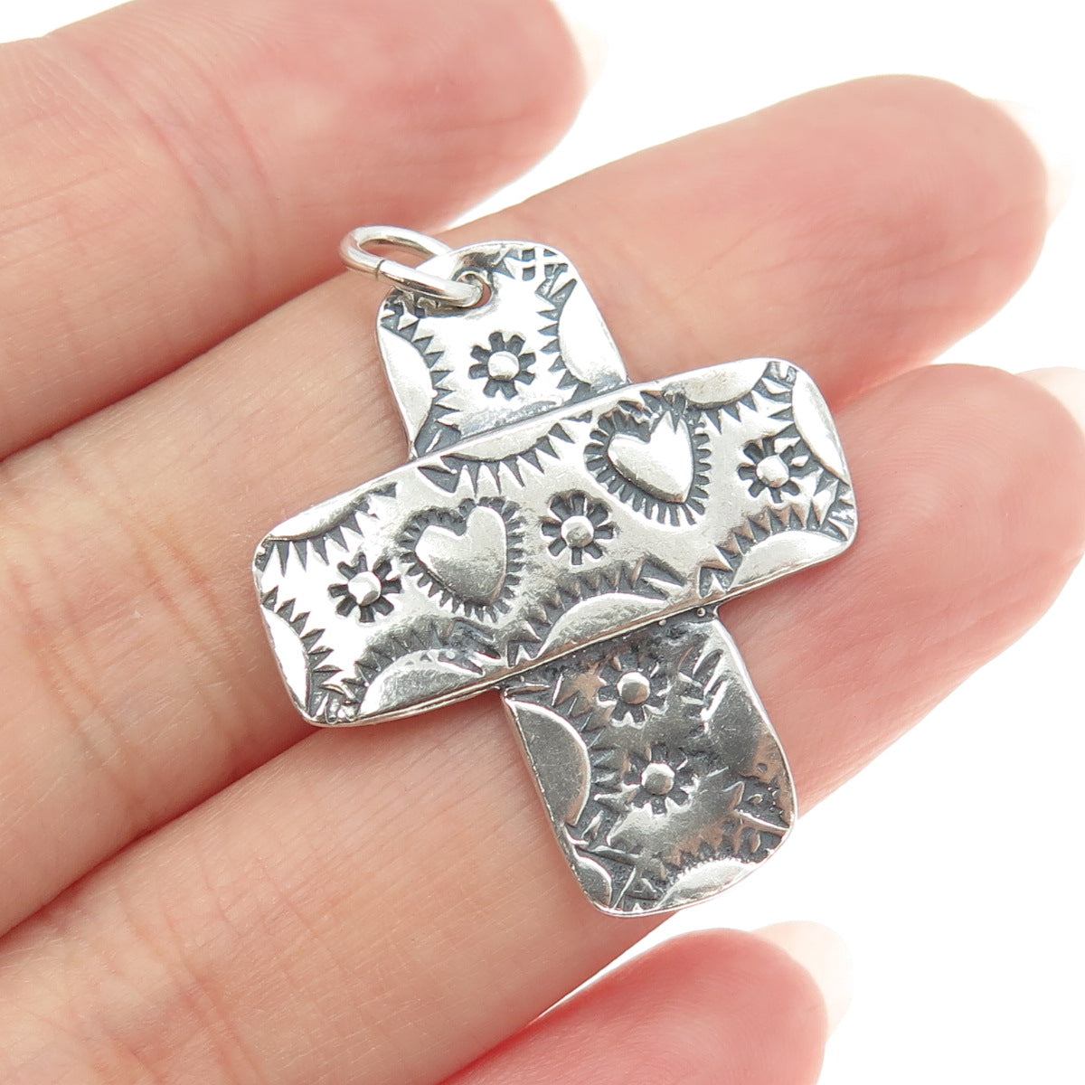 Old Pawn 925 Sterling Silver Vintage Southwestern Heart Cross Tribal Pendant