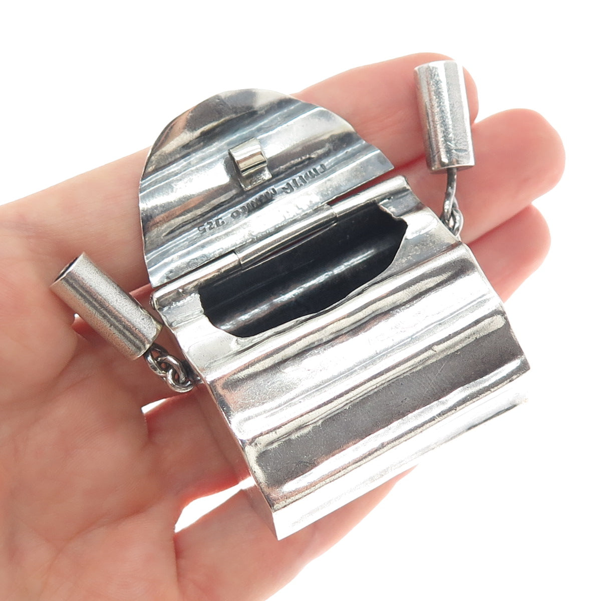 925 Sterling Silver Vintage Mexico Ladies Purse Pill Box Centerpiece Pendant