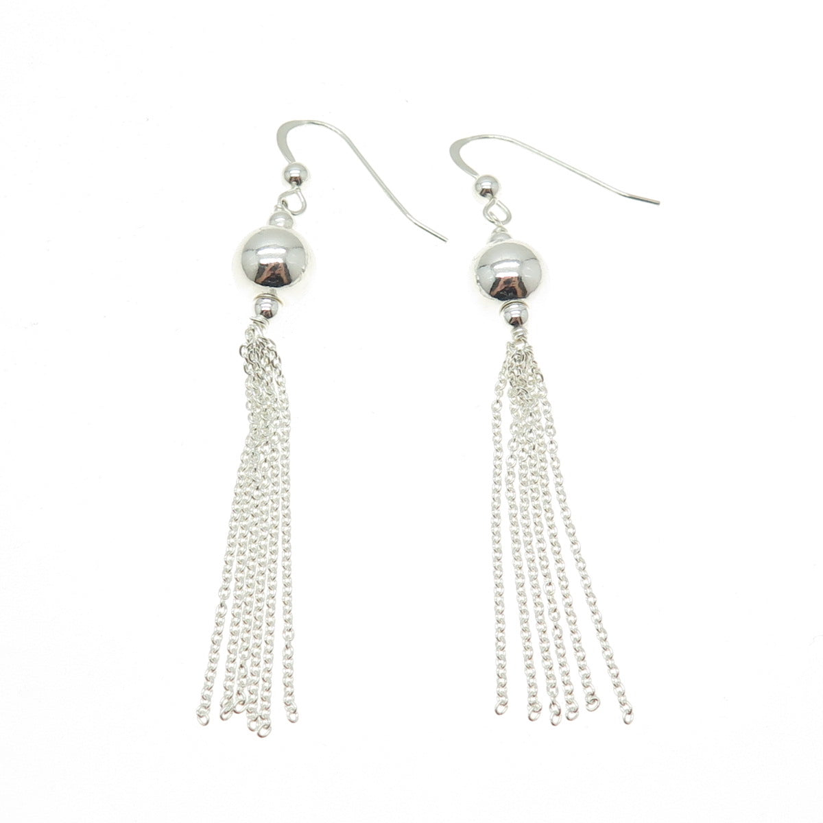 925 Sterling Silver Ball & Chain Tassel Dangle Earrings