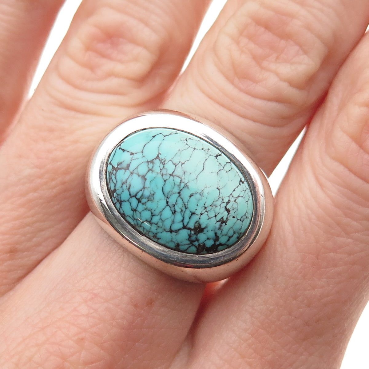 EXEX by Claudia Agudelo 925 Sterling Silver Vintage Real Turquoise Ring Size 6.5