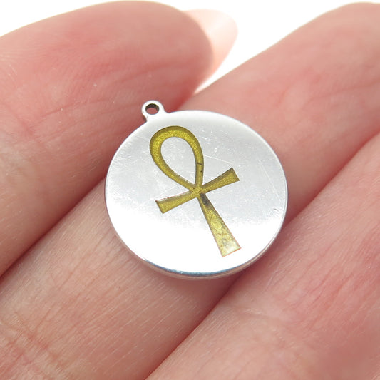 TOKEMOTI 925 Sterling Silver Enamel Egyptian Ankh Tag Minimalist Charm Pendant