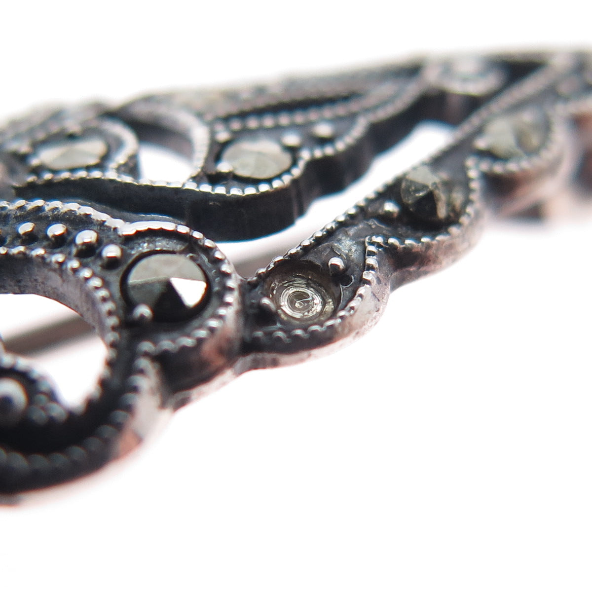 925 Sterling Silver Antique Art Deco Real Marcasite Brooch (missing 2 stones)