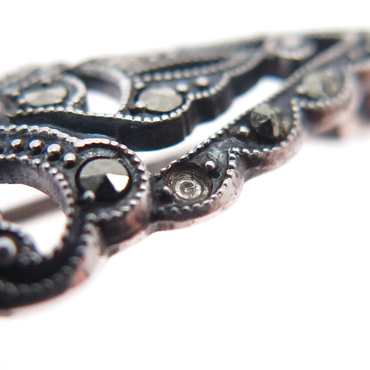 925 Sterling Silver Antique Art Deco Real Marcasite Brooch (missing 2 stones)