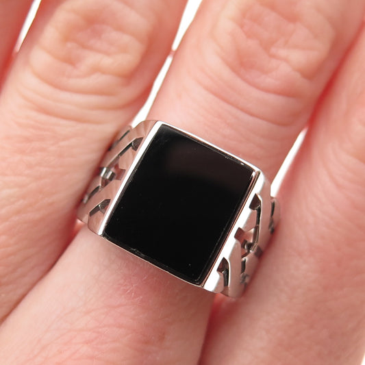 CHIMODA 925 Sterling Silver Real Black Onyx Woven Ring Size 8.25