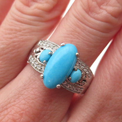 Chuck Clemency 925 Sterling Silver Real Turquoise & White Topaz Ring Size 8