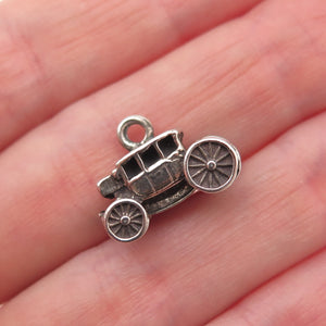925 Sterling Silver Vintage Stagecoach / Carriage 3D Mini Charm Pendant