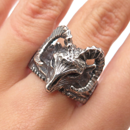 925 Sterling Silver Vintage Aries Zodiac Sign Oxidized Ring Size 11.5