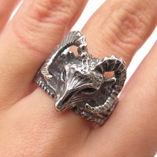 925 Sterling Silver Vintage Aries Zodiac Sign Oxidized Ring Size 11.5