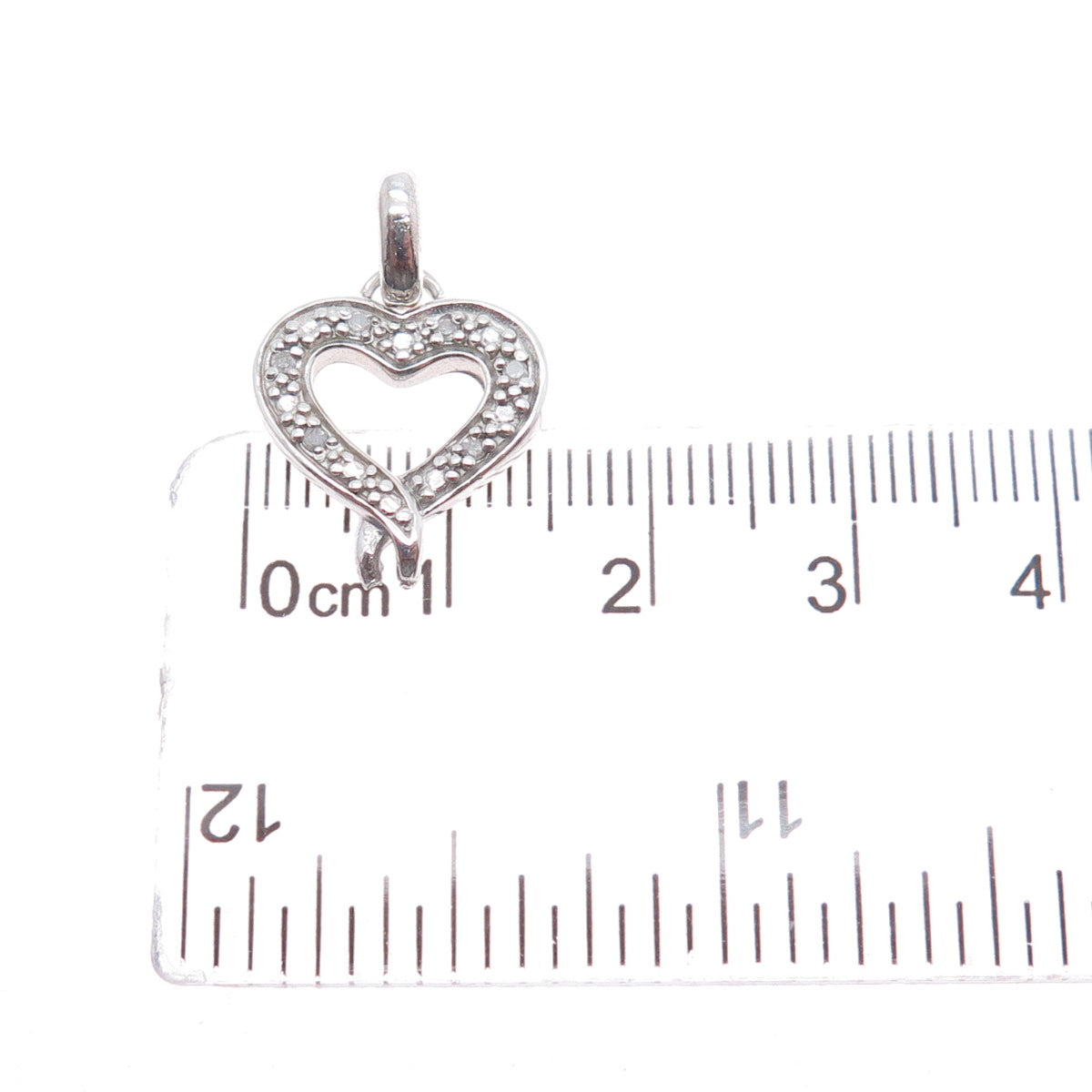 925 Sterling Silver Real Round-Cut Diamond Heart Mini Charm Pendant