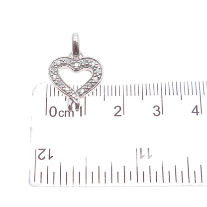 925 Sterling Silver Real Round-Cut Diamond Heart Mini Charm Pendant