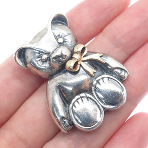 THE TOUCH 14K Gold & 925 Sterling Silver Vintage Teddy Bear Oxidized Pin Pendant