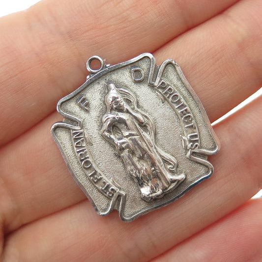 CHAPEL 925 Sterling Silver Vintage St. Florian Cross Oxidized Charm Pendant