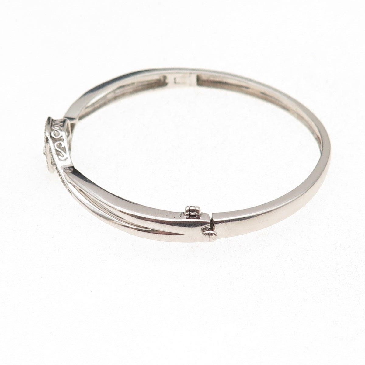 925 Sterling Silver Real Round-Cut Diamond Bangle Bracelet 7"