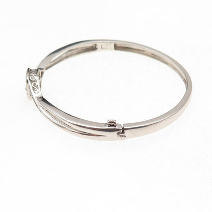 925 Sterling Silver Real Round-Cut Diamond Bangle Bracelet 7"