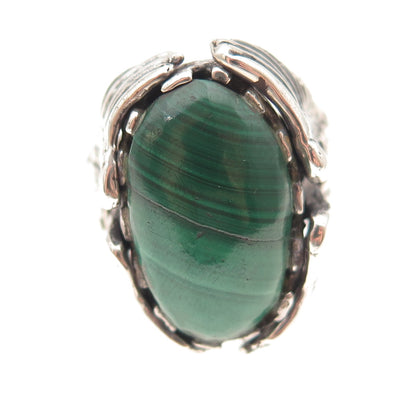 925 Sterling Silver Vintage Real Malachite Eagle Oxidized Ring Size 11