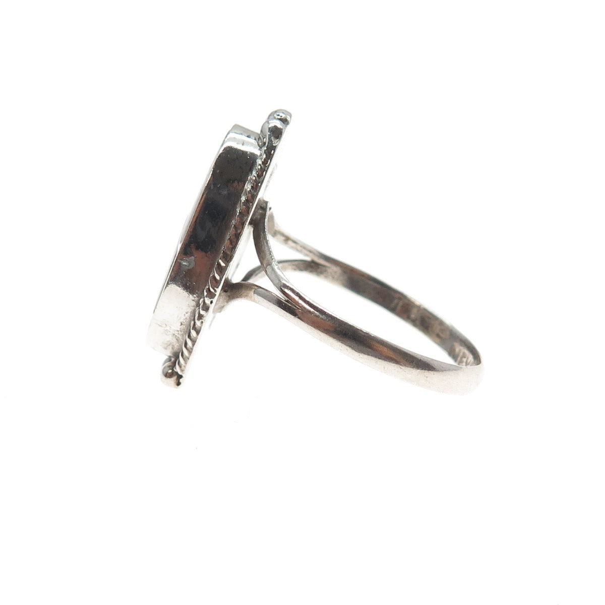 925 Sterling Silver Vintage Mexico Real Black Onyx Abalone Shell Ring Size 8.75