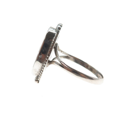 925 Sterling Silver Vintage Mexico Real Black Onyx Abalone Shell Ring Size 8.75