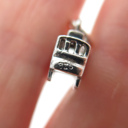 925 Sterling Silver Vintage Cable Car Oxidized Minimalist 3D Charm Pendant