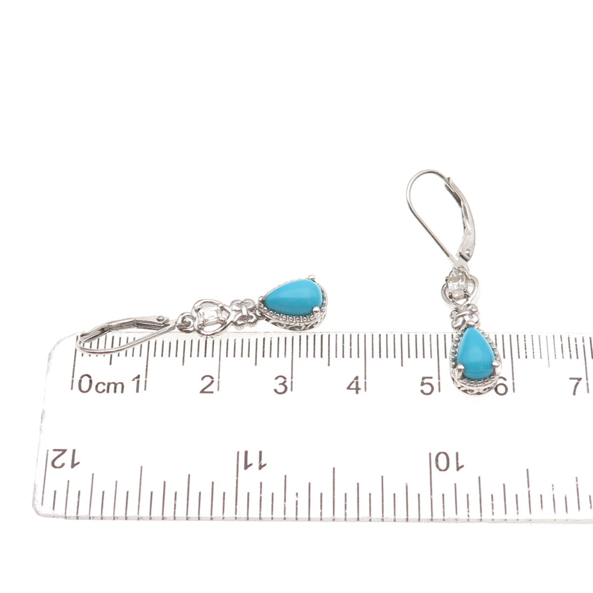 Chuck Clemency 925 Sterling Silver Real Turquoise & White Topaz Dangle Earrings