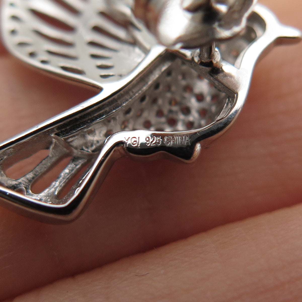 925 Sterling Silver Round-Cut C Z Hummingbird Earrings