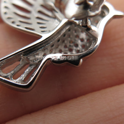 925 Sterling Silver Round-Cut C Z Hummingbird Earrings