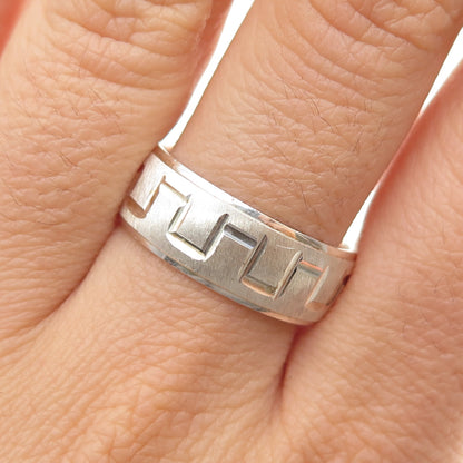 925 Sterling Silver Vintage Engraved Zig Zag Band Ring Size 9.25