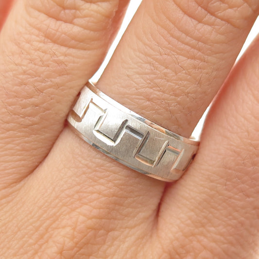 925 Sterling Silver Vintage Engraved Zig Zag Band Ring Size 9.25