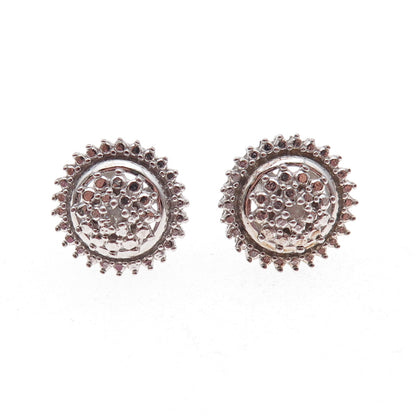 925 Sterling Silver Real Round-Cut Diamond Sun Stud Earrings