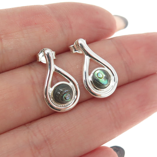 925 Sterling Silver Real Abalone Shell Teardrop Earrings