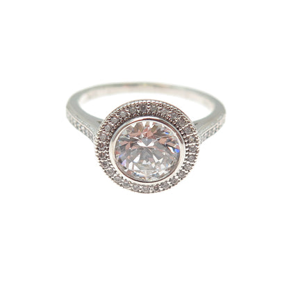 925 Sterling Silver Round-Cut C Z Engagement Ring Size 7