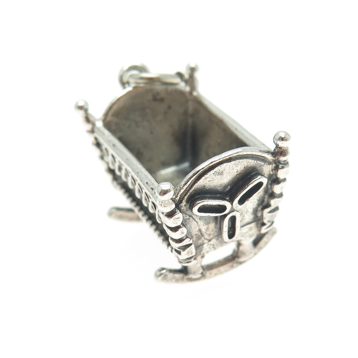 BEAU 925 Sterling Silver Vintage Baby Cradle 3D Pendant