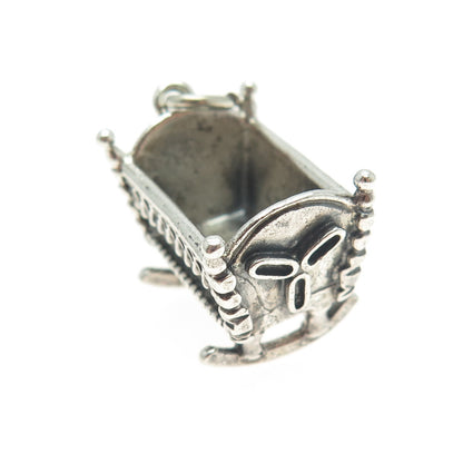 BEAU 925 Sterling Silver Vintage Baby Cradle 3D Pendant