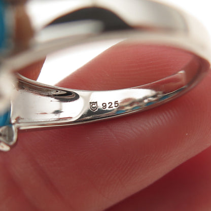 925 Sterling Silver Real Sleeping Beauty Turquoise & White Topaz Ring Size 8