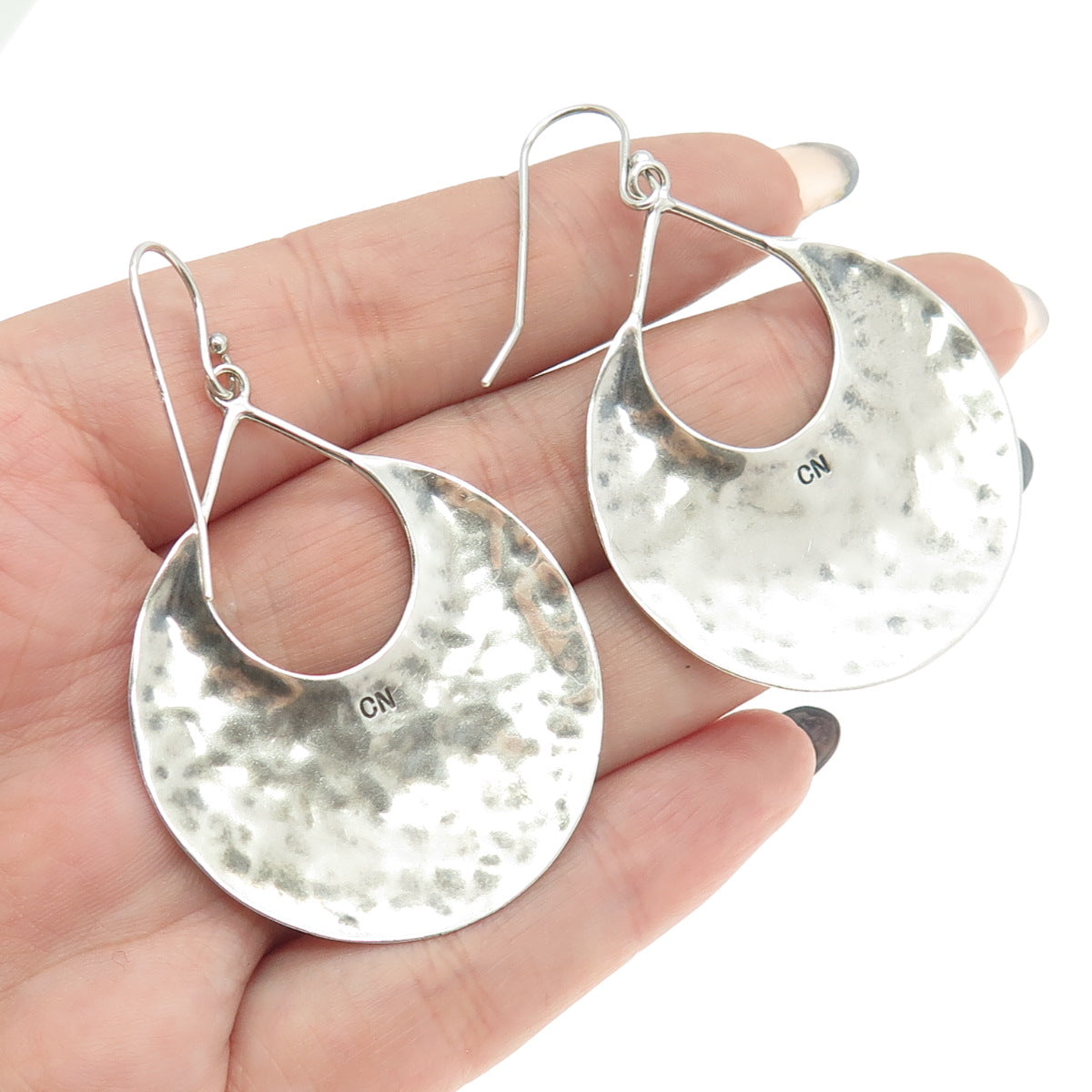 925 Sterling Silver Vintage Hammered Finish Dangling Earrings