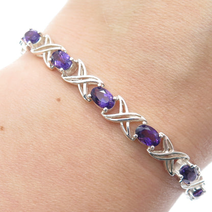ROSS SIMONS 925 Sterling Silver Vintage Real Amethyst X Link Bracelet 7"