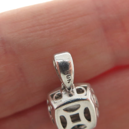 SUN 925 Sterling Silver Real Round-Cut Diamond Minimalist Charm Pendant