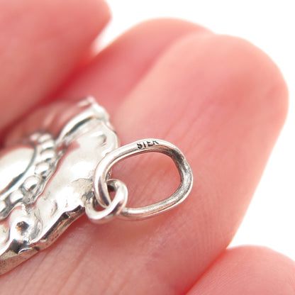 925 Sterling Silver Vintage Flower Oxidized Charm Pendant
