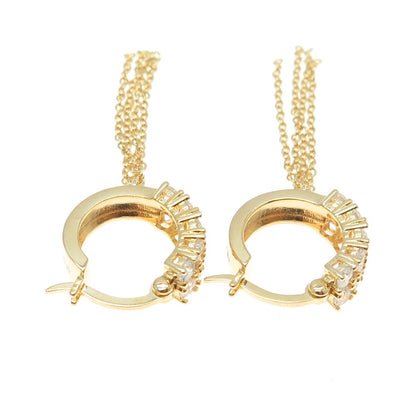 925 Sterling Silver Gold Plated Round-Cut C Z Tassel Hoop Dangling Earrings