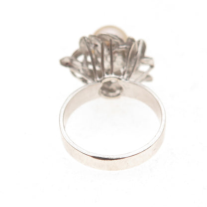 925 Sterling Silver Antique Chinese Export Real Pearl Ring Size 5.5