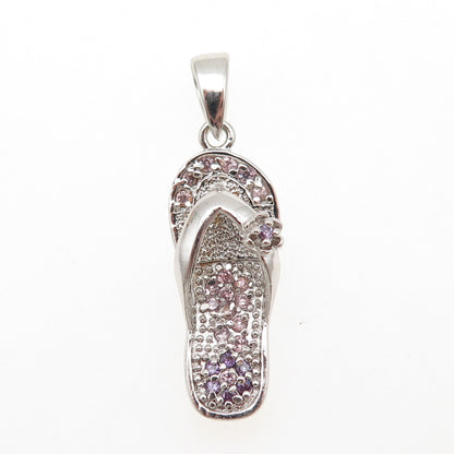 925 Sterling Silver Round-Cut Pink & Purple C Z Flip Flop Charm Pendant