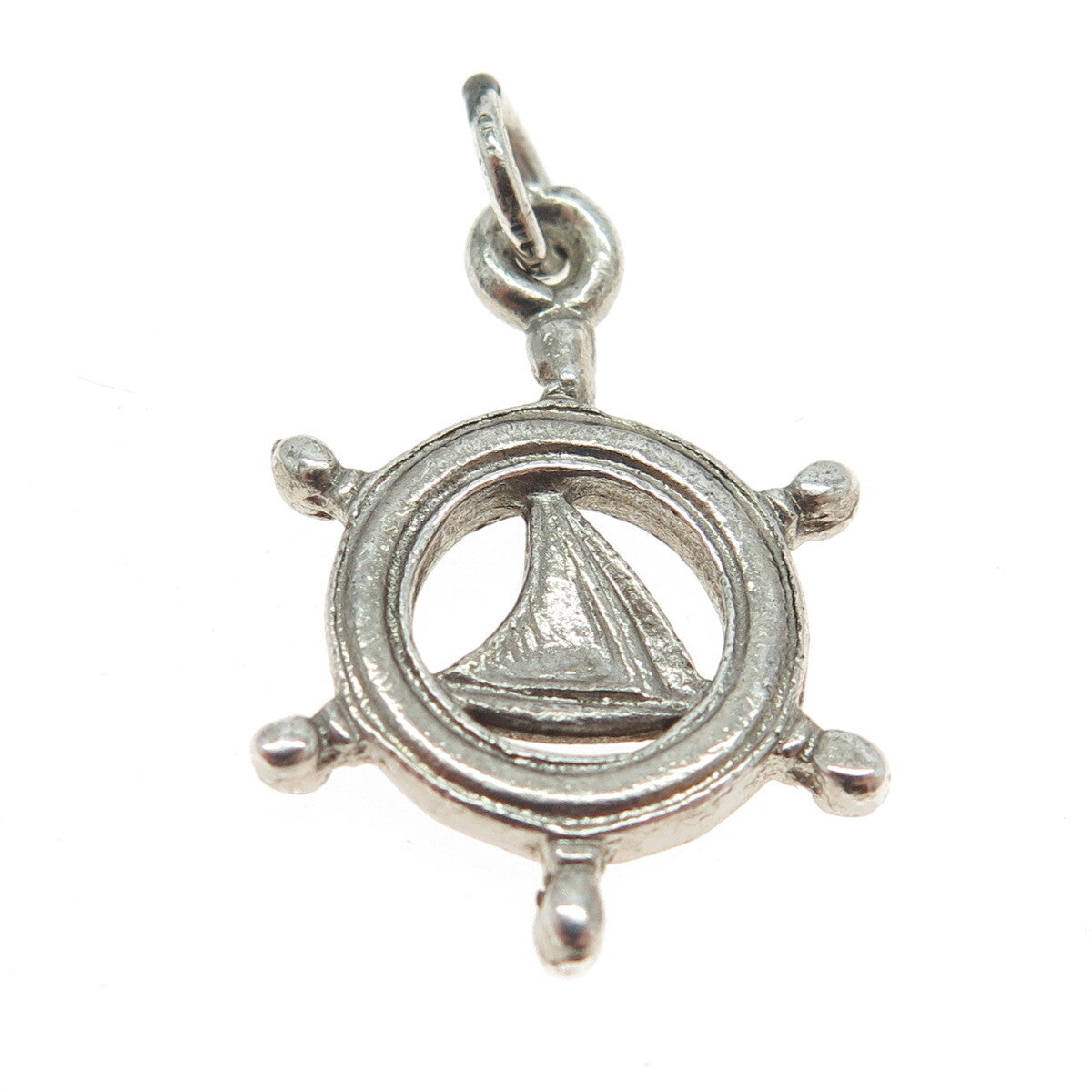 925 Sterling Silver Vintage Sailboat Wheel Minimalist Charm Pendant